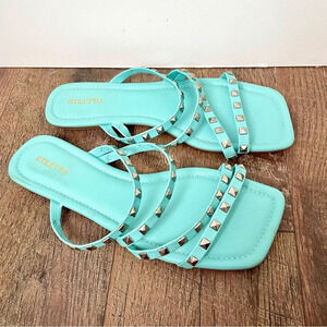 Stiletto  Brazilian Leather Studed Square Toe Sandals